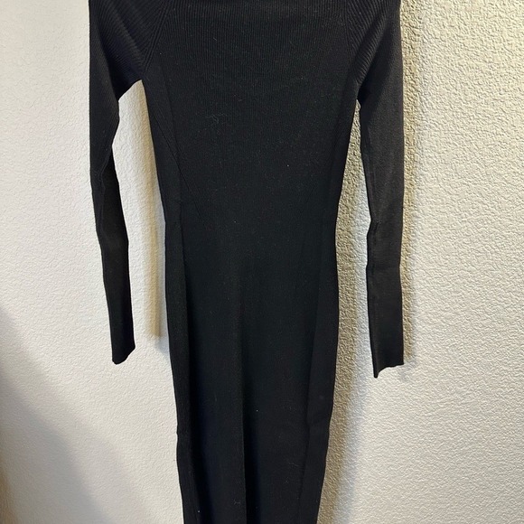OGD Black Ribbed Knit Sweetheart Long Sleeve Bodycon Midi Dress Small NWT - Picture 5 of 6